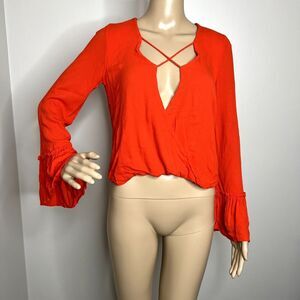 Lulus Orange Ryland Long Sleeve Criss Cross Top